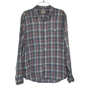 Faherty gray orange plaid button up down long sleeve men's shirt size Large